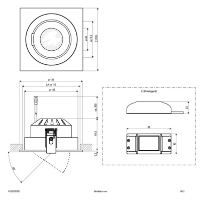 EVN Lichttechnik P-LED Einbauleuchte 230V 12W 3000K PCQ 20120102