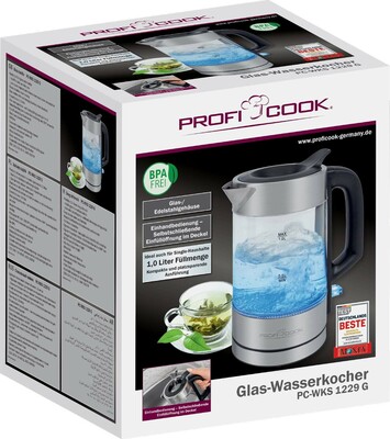 PROFICOOK Glas-Wasserkocher 1L PC-WKS 1229 G inox
