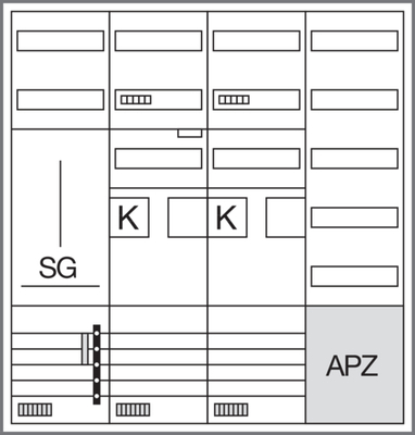 Hager Komplettschrank,univers Z 2 Zählerpl. 4-feld. ZB34SET25LK