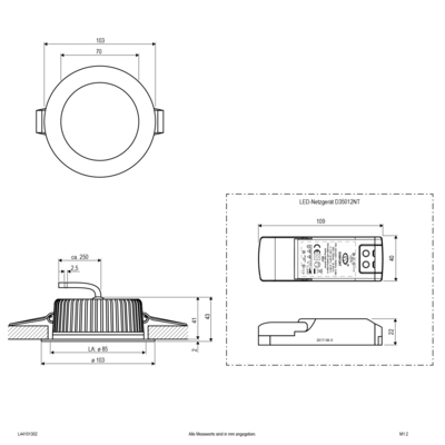 EVN Lichttechnik LED-Deckeneinbauleuchte 3000K 350mA IP44 L44101302 chr/sat
