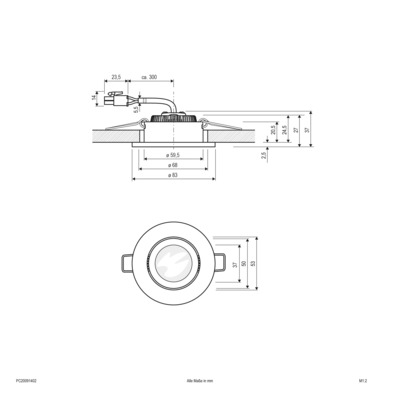 EVN Lichttechnik LED-Deckeneinbauleuchte 3000K 350mA IP20 PC20091402 alu