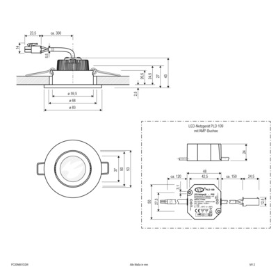 EVN Lichttechnik P-LED Deckeneinbauleuchte weiß 230V 3000K-2000K PC20N601D2W