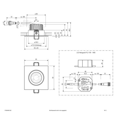 EVN Lichttechnik P-LED Deckeneinbauleuchte IP65 HV 3000K 1010lm PC654N91302