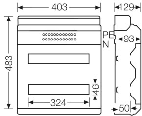 Hensel KV 90-Automatengehäuse 36TE IP65 metr.Vorpr KV 9236 M