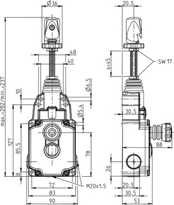 Bernstein Seilzugschalter inkl.Not-Halt Taster SRM-U1Z/U1Z-QF-175-E