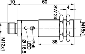 Ipf Electronic Sensor Optisch, reflex M18x1 71lang, Rotlic OR180323