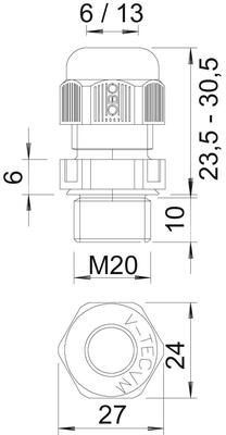 OBO Bettermann Vertr Kabelverschraubung UV-beständig M20, PA V-TEC VM20UV LGR