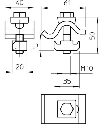 OBO Bettermann Vertr Spannklaue leicht m.Gleitmutter M10x50 TKH-L-25 FT (VE2)