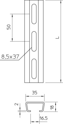 OBO Bettermann Vertr Profilschiene gelocht, SW 16,5mm AML3518P1000FS
