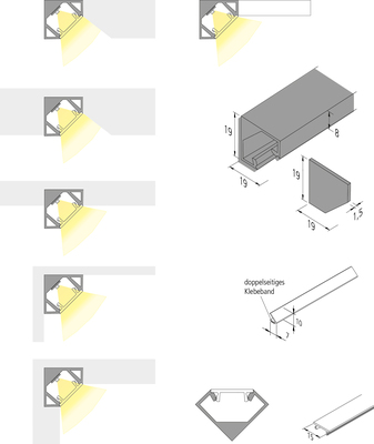 Hera LED-Eckprofil 19mm 2950mm 5er Set 61500032061