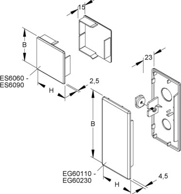 HKL Endstück lichtgrau 60x60 RAL7035 ES6060.8