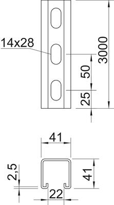 OBO Bettermann Vertr Montageschiene HL41-41-3000mm MS4141P3000FT