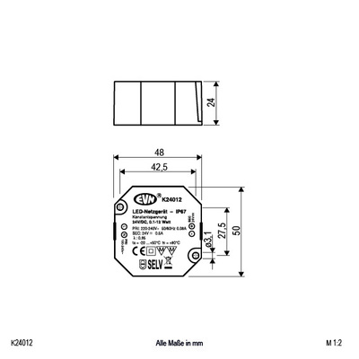 EVN Lichttechnik LED-Netzgerät 24VDC 12W K24 012