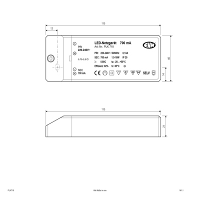 EVN Lichttechnik LED-Netzgerät 700mA 1,5-18 Watt PLK 718