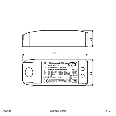 EVN Lichttechnik P-LED Netzgerät IP20 350mA 13-25Wdim PLD125