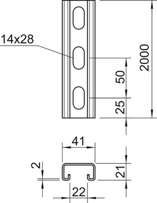 OBO Bettermann Vertr Profilschiene gelocht,Schlw. 22mm MS4121P2000FT