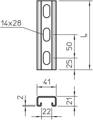 OBO Bettermann Vertr Profilschiene gelocht,Schlw. 22mm MS4121P0300FT