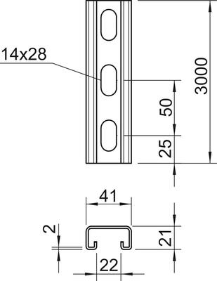 OBO Bettermann Vertr Profilschiene gelocht,Schlw. 22mm MS4121P3000A4