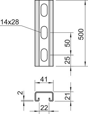 OBO Bettermann Vertr Profilschiene gelocht,Schlw. 22mm MS4121P0500FT