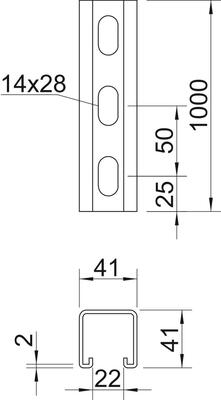 OBO Bettermann Vertr Profilschiene gelocht,Schlw. 22mm MSL4141P1000FS