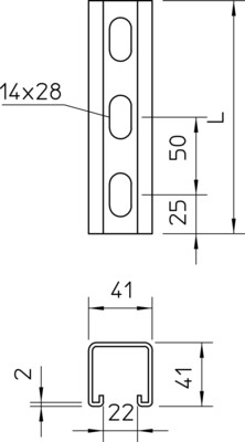 OBO Bettermann Vertr Profilschiene gelocht,Schlw. 22mm MSL4141P1000A4