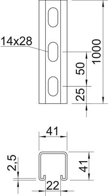 OBO Bettermann Vertr Profilschiene gelocht,Schlw. 22mm MS4141P1000FS