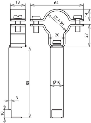 DEHN Leitungshalter D 16mm L 85mm NIRO LHZS27KTD16L85V2A