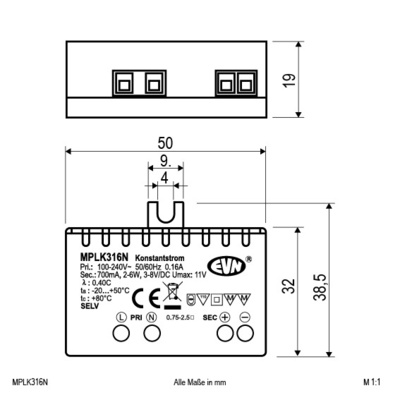 EVN Lichttechnik LED-Netzgerät 700mA 2-6W IP20 MPLK316N