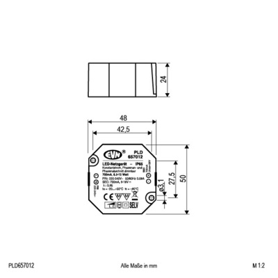 EVN Lichttechnik LED-Netzgerät 700mA 6,3-12W IP65 PLD657012