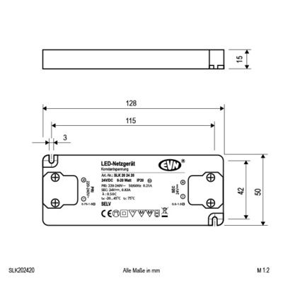 EVN Lichttechnik LED-Netzgerät 24VDC 0-20W IP21 SLK202420
