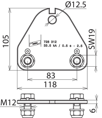 DEHN Phasenanschlussplatte 2-polig m. B 13mm PAP 2 M12 SSM B13
