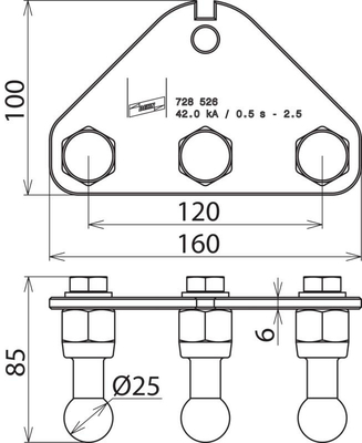 DEHN Erdanschlussplatte m. Bohrung 12,5mm EAPA 3 KFP 25 B13