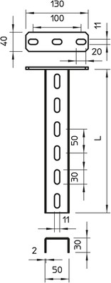 OBO Bettermann Vertr U-Stiel m.Kopfplatte 50x30x500 US 3 K 50 A2
