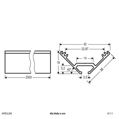 EVN Lichttechnik Alu-Profil 200cm-Alu eloxiert APEXL200