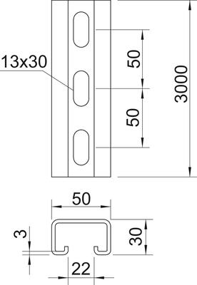 OBO Bettermann Vertr Profilschiene 3000x50x30mm MS5030P3000FT