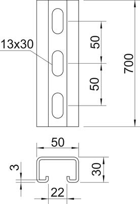 OBO Bettermann Vertr Profilschiene gelocht 700x50x30, St, FT MS5030P0700FT