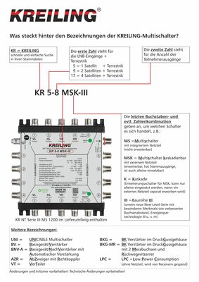 Kreiling Tech. Unicable Kaskaden-MS 2 Ausg. je 16 User KR 5-5-2-16UNI-K-III