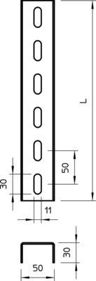 OBO Bettermann Vertr U-Stiel 3-seitig gelocht 50x30x300 US 3 30 A4