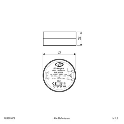 EVN Lichttechnik LED-Netzgerät 500mA 1-9W P20 PLR205009