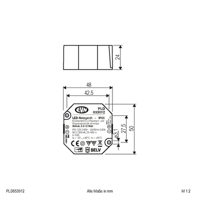 EVN Lichttechnik LED-Netzgerät 300mA dimmbar, 6-12W PLD653012