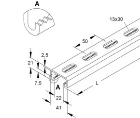 Niedax Ankerschiene C-Profil 41x21x3000mm 2997Z/3 FL