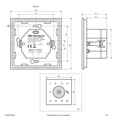 EVN Lichttechnik DMX Wand-Control-Panel 4-Kanal, weiß DMXWP4RGBW