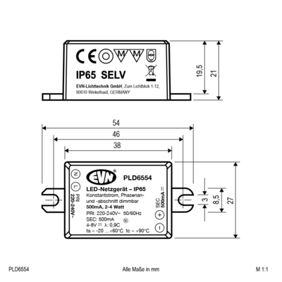 EVN Lichttechnik LED-Netzgerät 500mA PLD6554