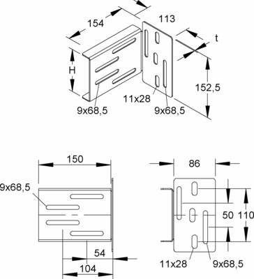 Niedax Weitspannholm Anschlußst. Höhe 105mm, edelstahl WHAS 105 E3