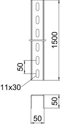 OBO Bettermann Vertr U-Stiel 3-seitig gelocht 50x50x1500 Stahl US 5 150 G