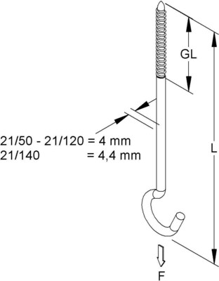 HKL Deckenhaken Holzschraubengewinde 21/120