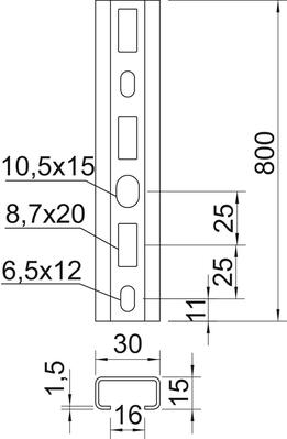 OBO Bettermann Vertr Profilschiene gelocht CM3015P0800FT