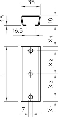 OBO Bettermann Vertr Profilschiene gelocht SW 16,5mm 200x35x18 AML3518P0200FT