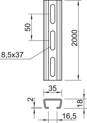 OBO Bettermann Vertr Profilschiene Langl.37x8,5mm AMS3518P2000FT