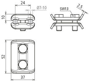DEHN Parallelverbinder St/tZn f. Rd 7-10mm PV 7.10 SKM8X20STTZN